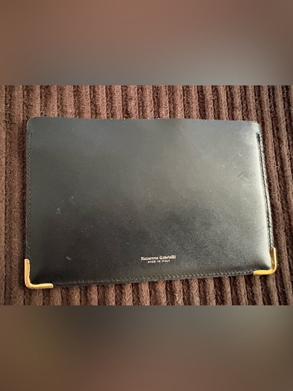 Nazareno Gabrielli Black Leather Card Holder with Gold Corner Accents